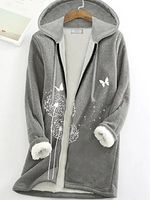 Casual Dandelion Print Plush Thermal Hooded Long Sleeve Jacket - thumbnail