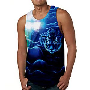 Men's Tank Top Undershirt 3D Print Graphic Prints Tiger Print Sleeveless Daily Tops Casual Designer Big and Tall Blue Lightinthebox