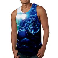 Men's Tank Top Undershirt 3D Print Graphic Prints Tiger Print Sleeveless Daily Tops Casual Designer Big and Tall Blue Lightinthebox - thumbnail