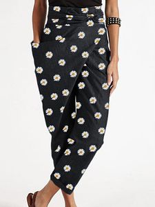 Fashion daisy print lace-up casual pants