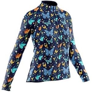 21Grams Women's Cycling Jersey Long Sleeve Bike Top with 3 Rear Pockets Mountain Bike MTB Road Bike Cycling Breathable Quick Dry Moisture Wicking Blue Butterfly Spandex Polyester Sports Clothing miniinthebox