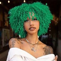 Short Curly Afro Wigs For Women Blue Kinky Curly Wig With Bangs Bomb Curly Hair Synthetic Glueless Full Wigs Heat Resistant Fiber Christmas Halloween Wig miniinthebox - thumbnail