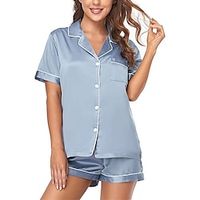 Women's Loungewear Sets 2 Pieces Pure Color Fashion Casual Comfort Street Daily Date Polyester Breathable Lapel Short Sleeve Shorts Button Pocket Summer Spring Lake blue White Lightinthebox - thumbnail