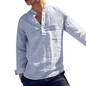 Men's Shirt Other Prints Striped Print Long Sleeve Daily Tops Cotton Basic Black Blue Red miniinthebox