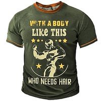 With a Body Like This Who Needs Hair | Funny Street Style Shirt for Men - Fathers Day Gift Outdoor Holiday T shirt Navy Blue Army Green Dark Blue Short Sleeve Crew Neck Shirt Spring  Summer Lightinthebox - thumbnail