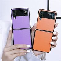 Phone Case For Samsung Galaxy Flip Z Flip Z Flip 4 Flip 3 Flip 2 Portable Flip Ultra-thin Solid Colored PC PU Leather miniinthebox - thumbnail