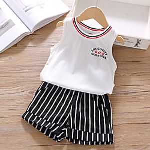 Kids Toddler Girls' Clothing Set Sleeveless White Striped Letter Print Daily Wear Basic 2-8 Years miniinthebox