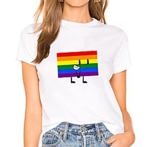 Women's Geometric Painting T shirt Rainbow Striped Geometric Print Round Neck Basic LGBT Pride Tops White Black miniinthebox