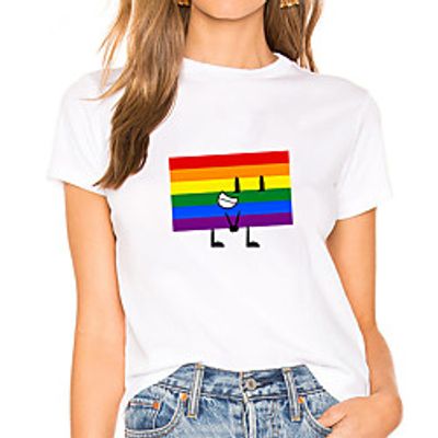 Women's Geometric Painting T shirt Rainbow Striped Geometric Print Round Neck Basic LGBT Pride Tops White Black miniinthebox