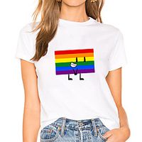 Women's Geometric Painting T shirt Rainbow Striped Geometric Print Round Neck Basic LGBT Pride Tops White Black miniinthebox - thumbnail