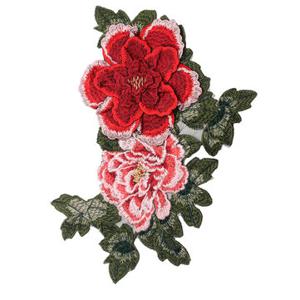DIY 3D Red Big Peony Lace Embroidery Applique Pacthes Clothes Bags Handmade Craft