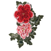 DIY 3D Red Big Peony Lace Embroidery Applique Pacthes Clothes Bags Handmade Craft - thumbnail