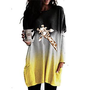 Women's Shift Dress Short Mini Dress Purple Blushing Pink Khaki Green Black Long Sleeve Color Gradient Animal Pocket Print Fall Winter Round Neck Casual Christmas Batwing Sleeve 2021 S M L XL XXL 3XL miniinthebox