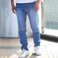 Men's Jeans Trousers Denim Pants Button Pocket Ripped Plain Comfort Breathable Outdoor Daily Going out Fashion Casual Blue miniinthebox