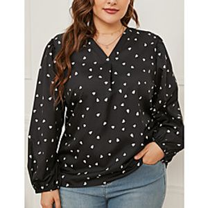 Women's Plus Size Tops Shirt Dot Long Sleeve V Neck Casual Fall Winter Black Big Size L XL XXL XXXL 4XL miniinthebox