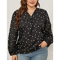 Women's Plus Size Tops Shirt Dot Long Sleeve V Neck Casual Fall Winter Black Big Size L XL XXL XXXL 4XL miniinthebox - thumbnail