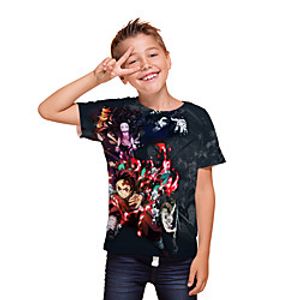 Kids Girls' T shirt Tee Blouse Short Sleeve Anime Cartoon 3D Print Print Black Children Tops Summer Spring  Summer Streetwear Casual / Daily Children's Day Tailored Fit Loose miniinthebox