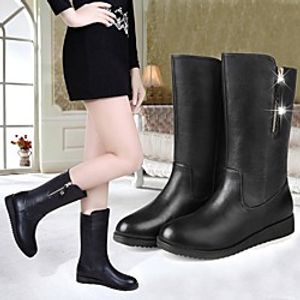 Women's Boots Round Toe PU Solid Colored Black miniinthebox