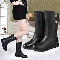 Women's Boots Round Toe PU Solid Colored Black miniinthebox - thumbnail