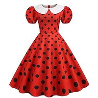 Women's Swing Dress Knee Length Dress Black Blue Yellow Wine Light Red Red Short Sleeve Polka Dot Ruched Spring Summer Shirt Collar Stylish Vintage 2022 S M L XL XXL miniinthebox - thumbnail