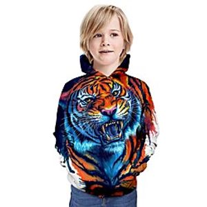 Kids Boys' Hoodie  Sweatshirt Long Sleeve Tiger Graphic 3D Animal Print Orange Children Tops Active miniinthebox