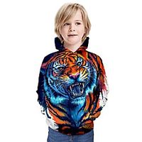 Kids Boys' Hoodie  Sweatshirt Long Sleeve Tiger Graphic 3D Animal Print Orange Children Tops Active miniinthebox - thumbnail