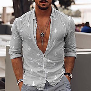 Men's Shirt Rudder Button-Down Print Long Sleeve Street Tops Casual Fashion Breathable Comfortable Gray / Fall / Winter miniinthebox