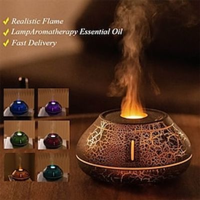 Crackle Paint Flame Aroma Diffuser Simulation Flame Air Humidifier Cool Mist Humidifier Quiet Ultrasonic Humidifiers For Bedroom Home School Dorm Cute Aesthetic Stuff Home Decor Room Decor Lightinthebox