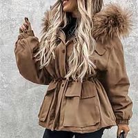 Women's Parka Active Comtemporary Comfortable Street Style Pocket Outdoor Daily Wear Vacation Going out Coat Faux Fur Regular Black Khaki Beige Fall Winter Zipper Hoodie Regular Fit M L Lightinthebox - thumbnail