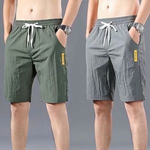 Men's Beach Shorts Casual Shorts Drawstring Elastic Waist Plain Quick Dry Outdoor Going out Fashion Streetwear Black Green Micro-elastic miniinthebox