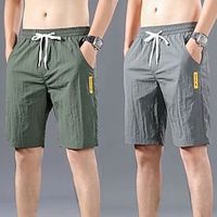 Men's Beach Shorts Casual Shorts Drawstring Elastic Waist Plain Quick Dry Outdoor Going out Fashion Streetwear Black Green Micro-elastic miniinthebox - thumbnail