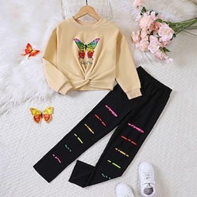 2 Pieces Kids Girls' Butterfly Crewneck Pants Suit Set Long Sleeve Active School 7-13 Years Fall Yellow Pink Blue Lightinthebox 2 Pieces Kids Girls' Butterfly Crewneck Pants Suit Set Long Sleeve Active School 7-13 Years Fall Yellow Pink Blue Lightinthebox
