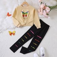 2 Pieces Kids Girls' Butterfly Crewneck Pants Suit Set Long Sleeve Active School 7-13 Years Fall Yellow Pink Blue Lightinthebox - thumbnail