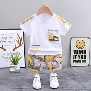 Toddler Boys' T-shirt  Shorts Clothing Set 2 Piece Short Sleeve Yellow Orange White Camouflage Color Block Letter Patchwork Print Sport Outdoor clothing Basic Regular Above Knee 1-4 Years miniinthebox