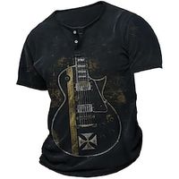 Men's Henley Shirt Graphic Tee Graphic Prints Guitar Henley Hot Stamping Street Vacation Short Sleeve Button-Down Print Clothing Apparel Designer Basic Modern Contemporary Lightinthebox - thumbnail