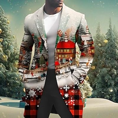 Christmas Tree Business Casual Men's Coat Christmas Work Wear to work Fall  Winter Turndown Long Sleeve Black Red Blue S M L Polyester Weaving Jacket Lightinthebox