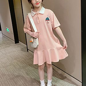 Kids Little Girls' Dress Cartoon School Yellow Blushing Pink Knee-length Short Sleeve Cute Dresses Children's Day Summer Regular Fit 3-13 Years Lightinthebox
