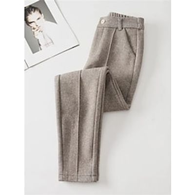 Women's Dress Pants Skinny  Fleece Flannel Trousers Full Length Pocket High Cut High Waist Fashion Streetwear Outdoor Street Black Apricot S M Winter Autumn  Fall Lightinthebox