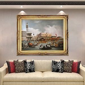 Handmade Oil Painting Canvas Wall Art Decoration Italian Classical Paintings Canaletto Boat racing on the Grand Canal for Home Decor Rolled Frameless Unstretched Painting miniinthebox