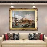 Handmade Oil Painting Canvas Wall Art Decoration Italian Classical Paintings Canaletto Boat racing on the Grand Canal for Home Decor Rolled Frameless Unstretched Painting miniinthebox - thumbnail
