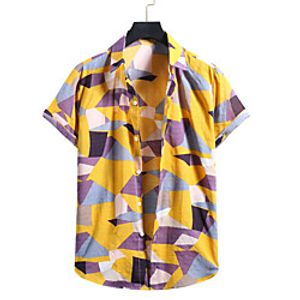 Men's Shirt Other Prints Geometric Print Short Sleeve Casual Tops Hawaiian Button Down Collar Yellow Khaki miniinthebox