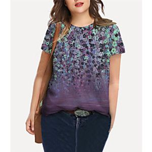 Women's Plus Size Tops T shirt Floral Graphic Print Short Sleeve Crewneck Basic Purple Big Size XL XXL 3XL 4XL 5XL Lightinthebox