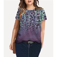 Women's Plus Size Tops T shirt Floral Graphic Print Short Sleeve Crewneck Basic Purple Big Size XL XXL 3XL 4XL 5XL Lightinthebox - thumbnail