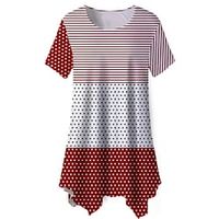 Women's Plus Size Tops Blouse Shirt Polka Dot Striped Print Short Sleeve Crewneck Streetwear Daily Holiday Cotton Spandex Jersey Spring Summer Black Pink miniinthebox - thumbnail