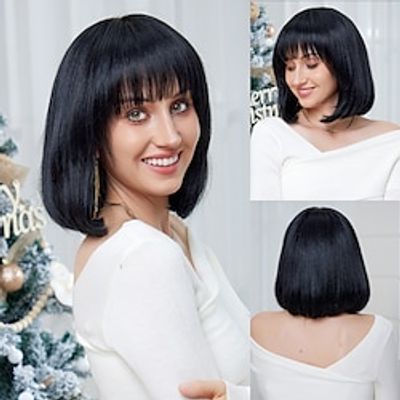 Human Hair Blend Wig Short Natural Straight Pixie Cut Side Part Layered Haircut Asymmetrical Black Cosplay Curler  straightener Natural Hairline Capless Brazilian Hair Women's All Natural Black #1B Lightinthebox