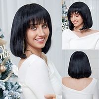 Human Hair Blend Wig Short Natural Straight Pixie Cut Side Part Layered Haircut Asymmetrical Black Cosplay Curler  straightener Natural Hairline Capless Brazilian Hair Women's All Natural Black #1B Lightinthebox - thumbnail