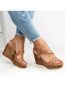 Plain Peep Toe Casual Date Wedge Sandals