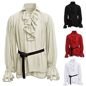 Men's Prom Shirt Tuxedo Shirts Black Red Beige Long Sleeve Solid Color Turndown Spring   Fall Party Outdoor Clothing Apparel Button-Down miniinthebox