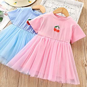 [100-140cm] girls' round neck short sleeve cartoon printed net gauze dress Lightinthebox