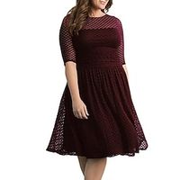 Women's A Line Dress Knee Length Dress Purple Wine Half Sleeve Pure Color Lace Spring Summer Crew Neck Elegant Modern Mature 2022 S M L XL XXL Lightinthebox - thumbnail